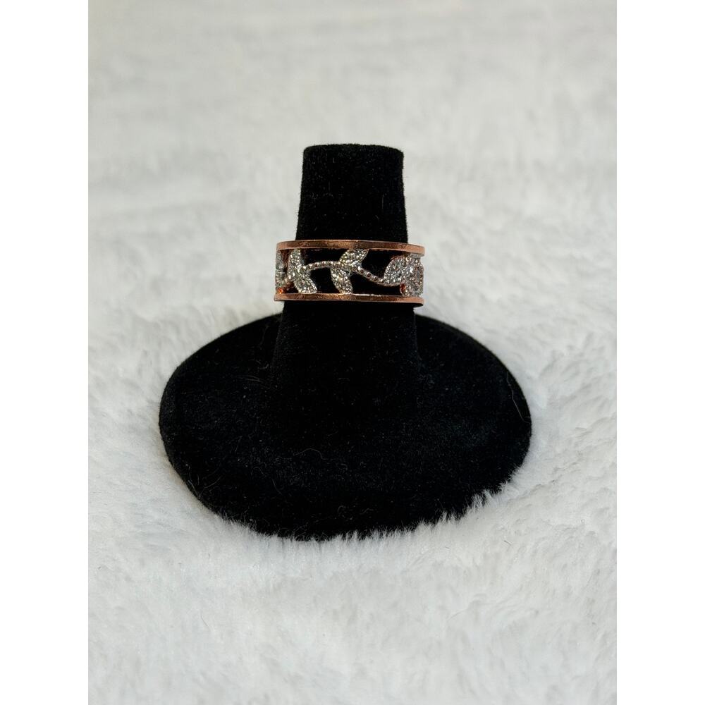 Rose Gold-Tone Leaf Ring with Silver Accents